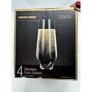 NIB Maison Forine “MARTA” 4 Pack Stemless Flute Glasses Wedding Celebration